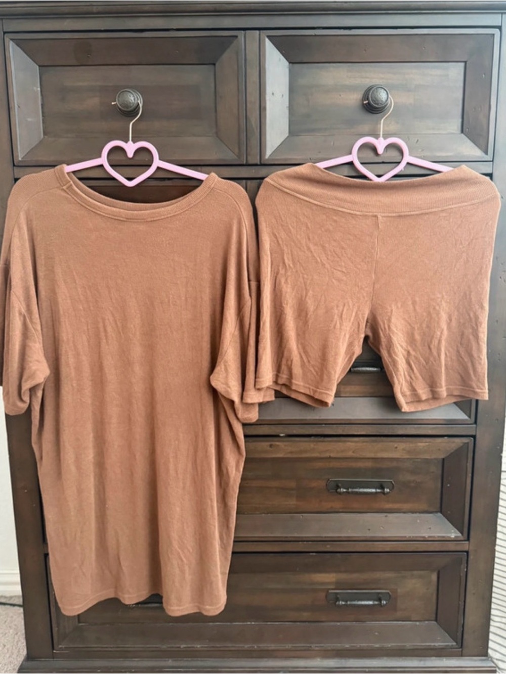 Kids' Short Sleeve Top and Bike Shorts Set - Brown